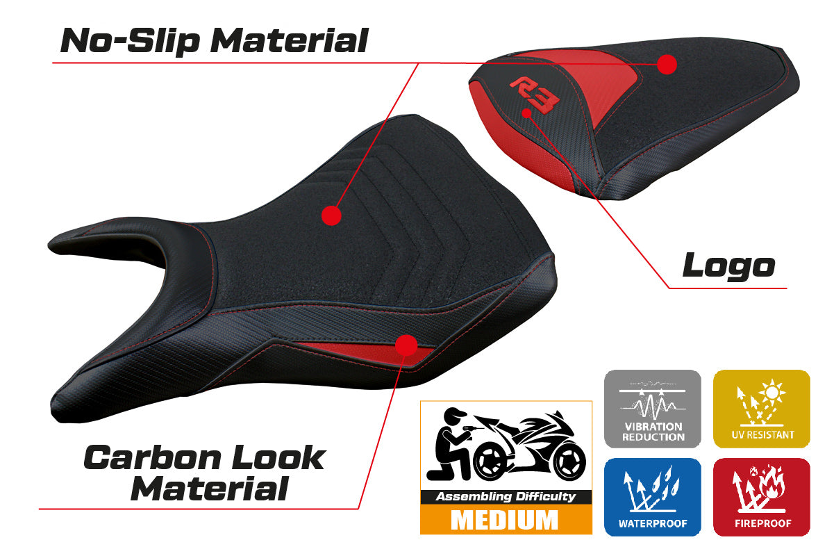 Yamaha YZF R3 2015-2024 Seat Cover Tappezzeria Italia TPZ Ultragrip in Red