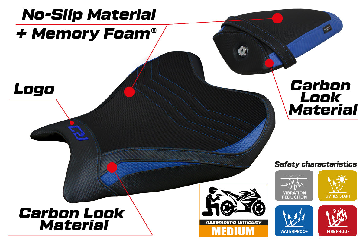 Funda de asiento Yamaha YZF R7 2021-2025 Tappezzeria Italia TPZ Comfort en azul y negro