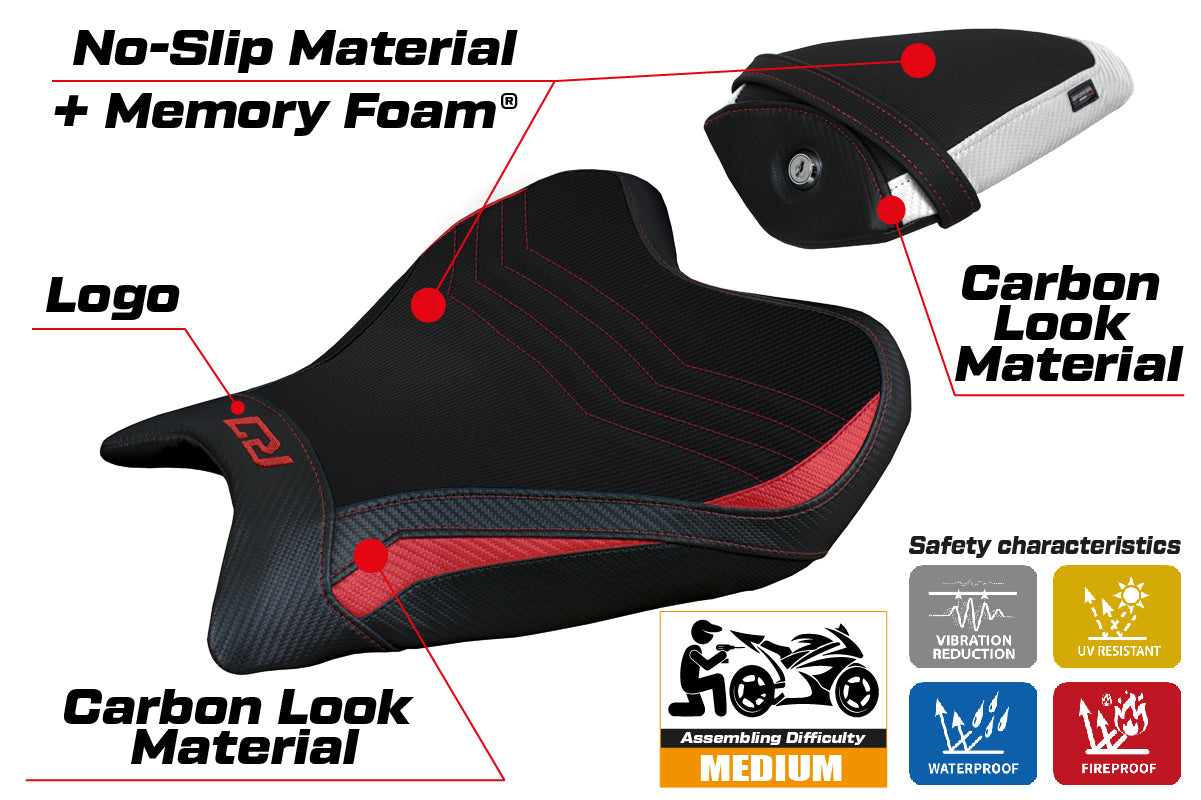 Funda de asiento Yamaha YZF R7 2021-2025 Tappezzeria Italia TPZ Comfort en rojo, blanco y negro SE