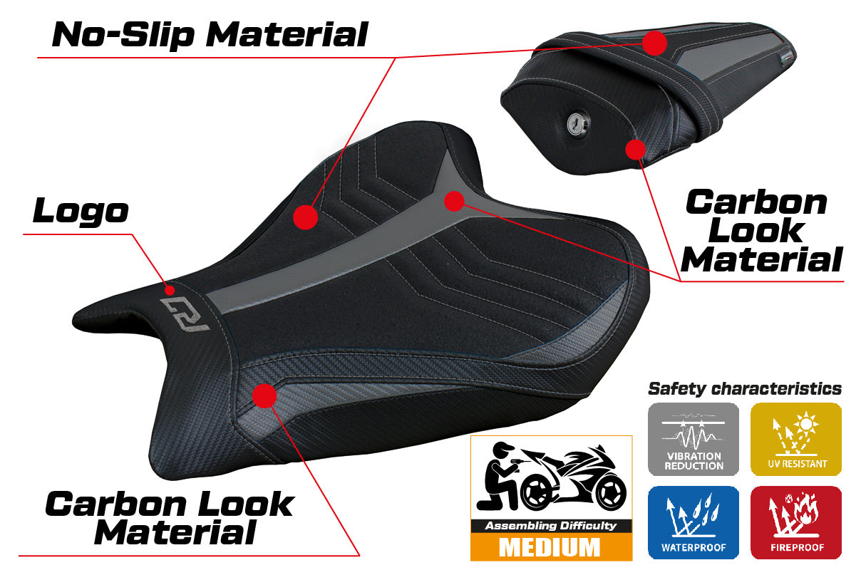 Yamaha YZF R7 2021-2025 Seat Cover Tappezzeria Italia TPZ Ultragrip in Grey and Black