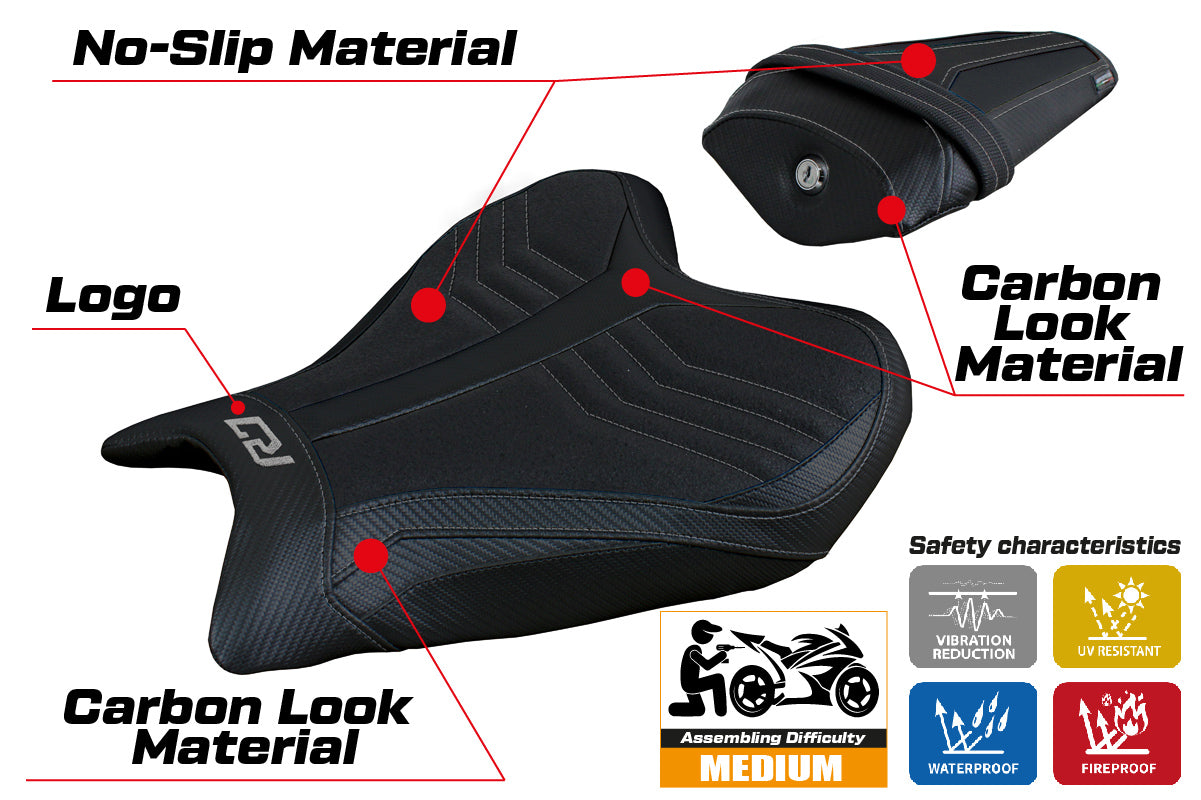 Funda de asiento Yamaha YZF R7 2021-2025 Tappezzeria Italia TPZ Ultragrip en negro
