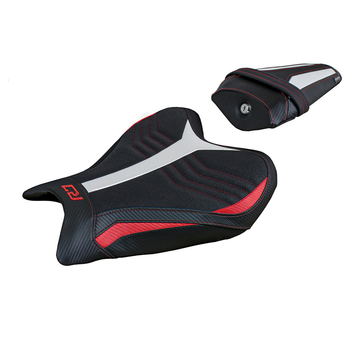 Funda de asiento Yamaha YZF R7 2021-2025 Tappezzeria Italia TPZ Ultragrip en rojo, blanco y negro SE