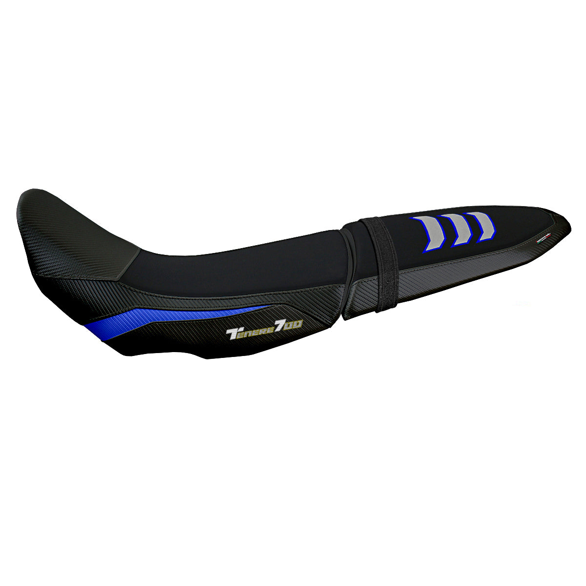 Funda de asiento Yamaha Tenere 700 2019-2025 Tappezzeria Italia TPZ Comfort en U-Grip Azul y Plata FR