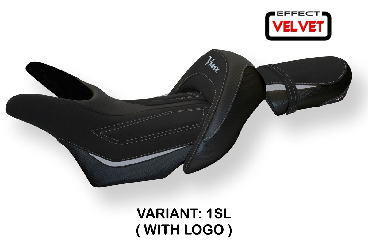 Funda de asiento Yamaha V-Max 1700 2008-2017 Tappezzeria Italia TPZ en terciopelo plateado y negro