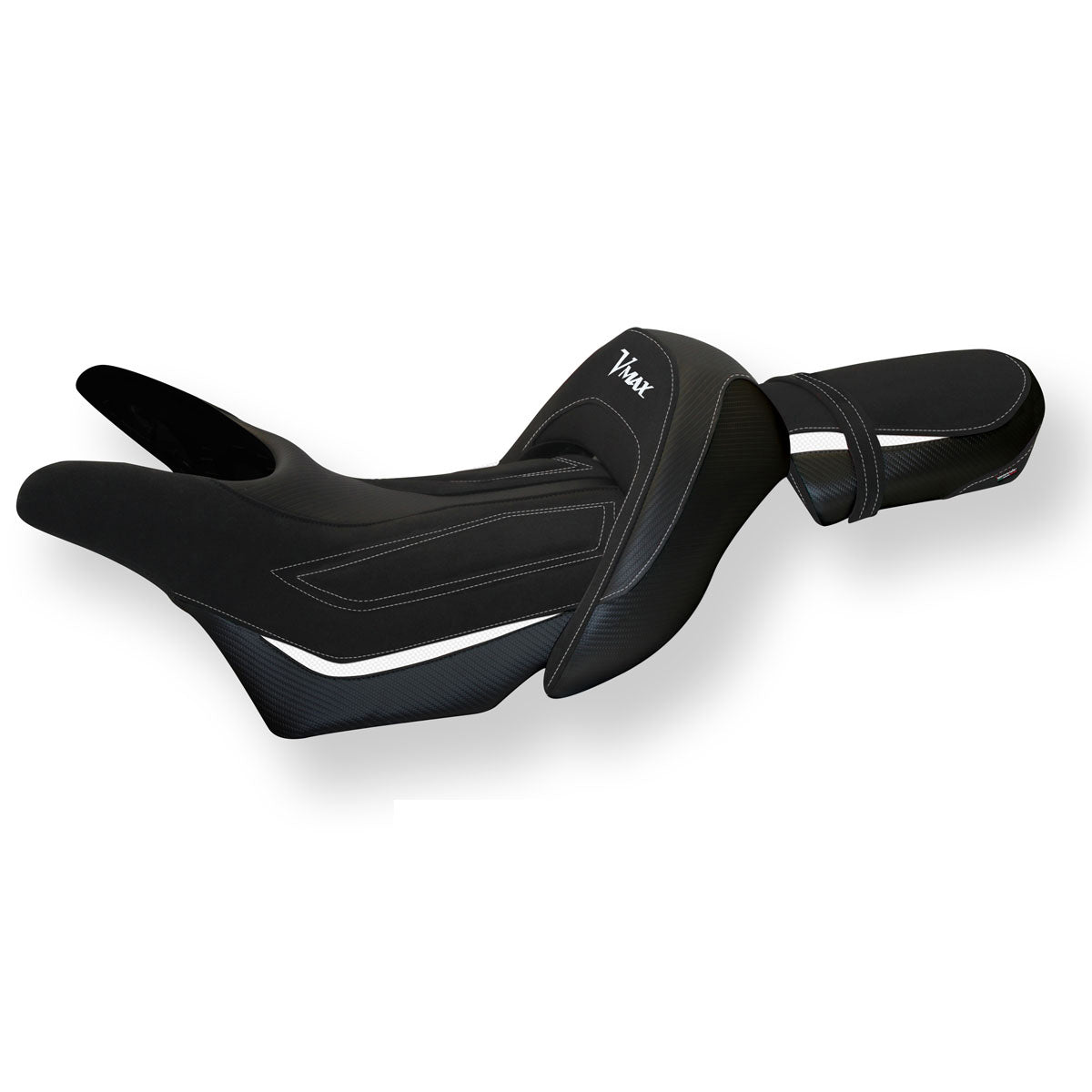Funda de asiento Yamaha V-Max 1700 2008-2017 Tappezzeria Italia TPZ en terciopelo blanco y negro