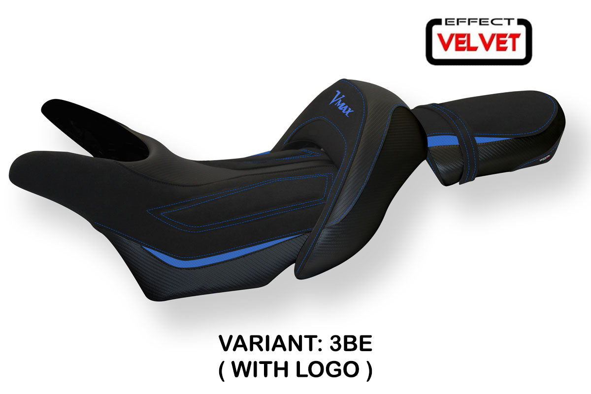 Funda de asiento Yamaha V-Max 1700 2008-2017 Tappezzeria Italia TPZ en azul terciopelo y negro