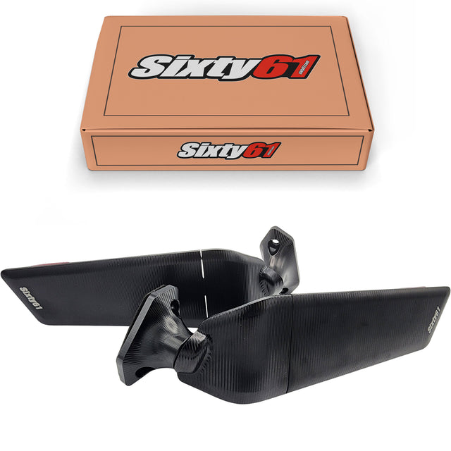 Kawasaki ZX6R wing mirrors from Sixty61 with a box that has the Sixty61 logo