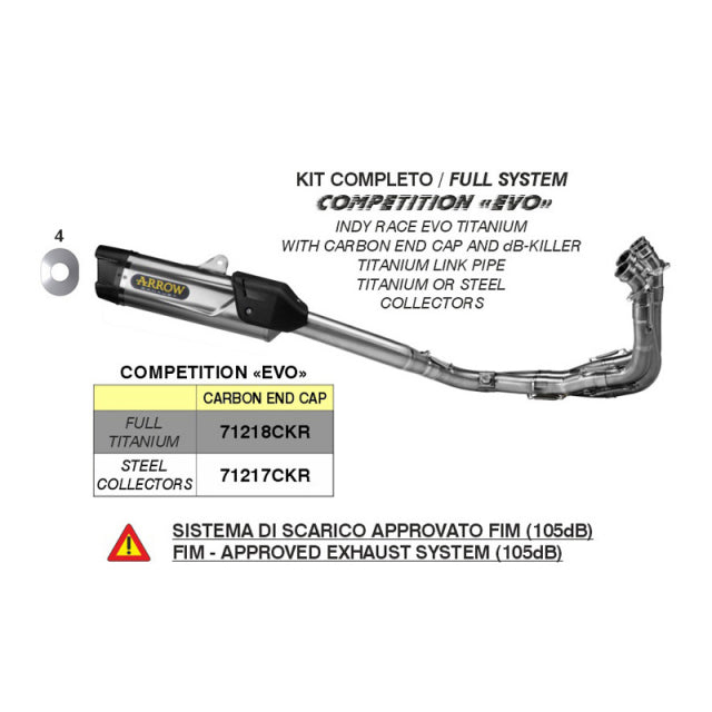 71217CKR Arrow INDY RACE EVO Competition para Yamaha YZF-R6 17-25 Sistema de escape completo COLECTOR DE ACERO