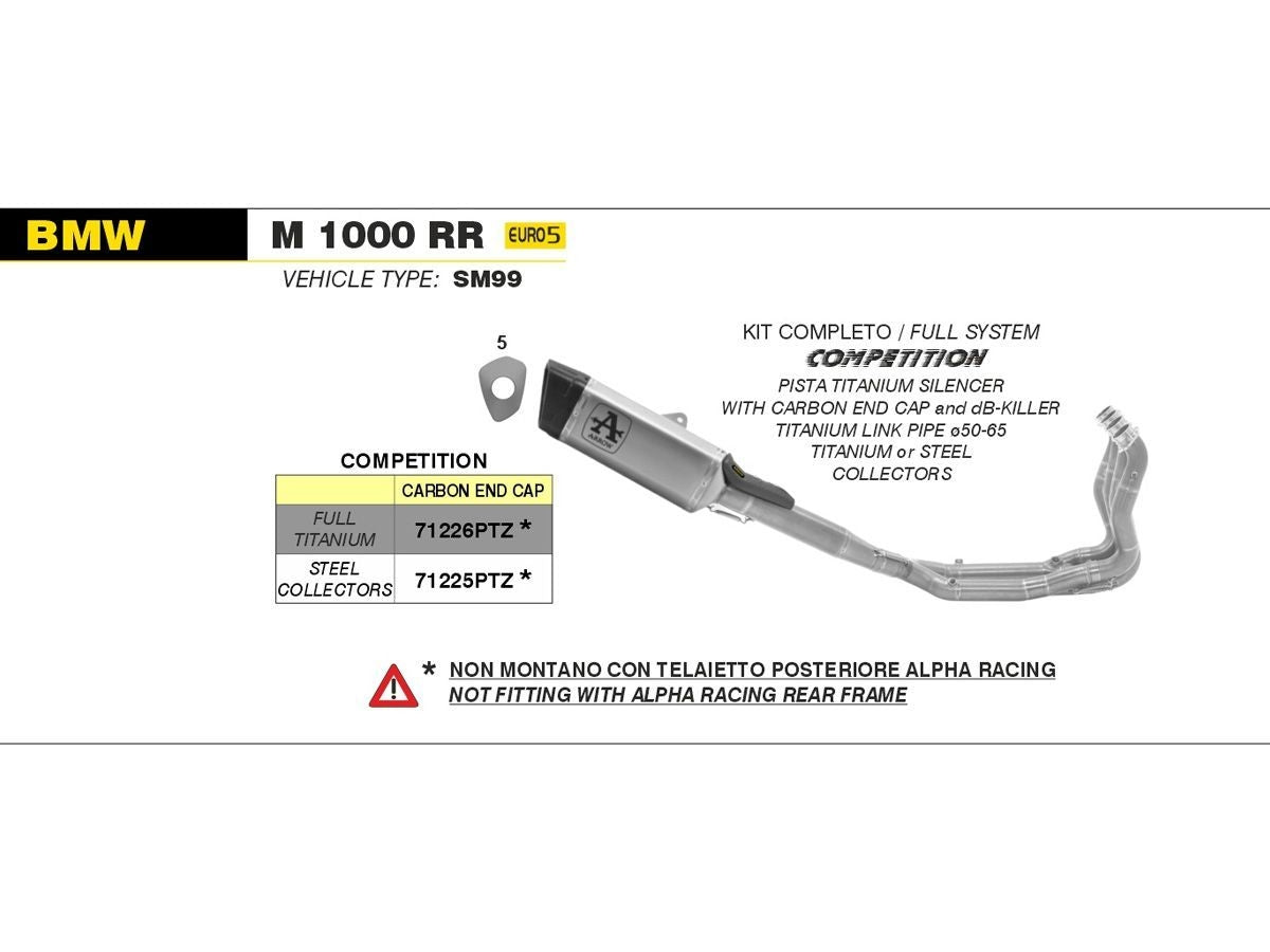 71204PTZ Sistema de escape completo Arrow Competition EVO-2 de titanio con colector de acero inoxidable para BMW S1000RR/M1000RR 2020-2024 