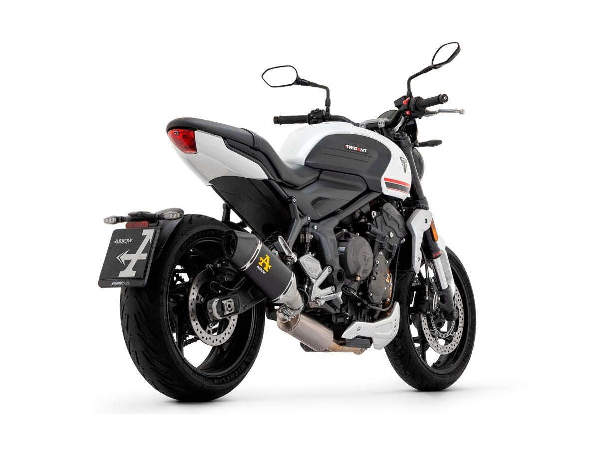 Silenciador Arrow Triumph Trident 660 '21 de aluminio Dark Veloce con tubo de enlace y colector 71001van