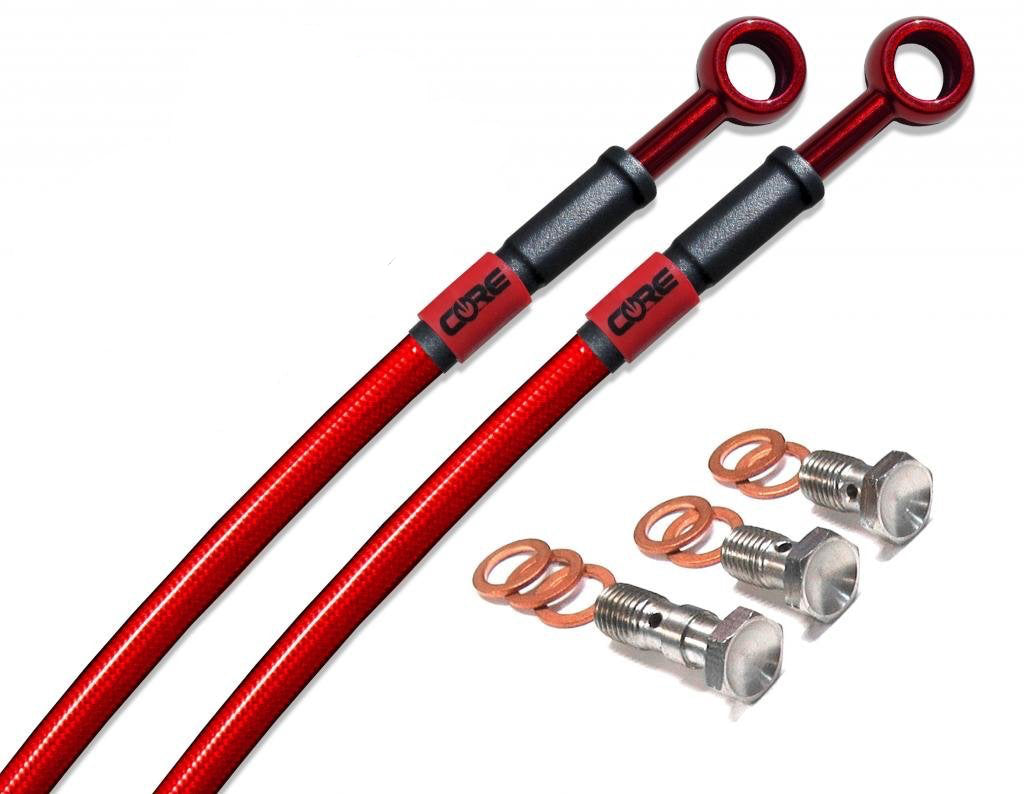 Kawasaki Ninja 500 2024-2026 Front and Rear Brake Lines Translucent Red Steel Braided