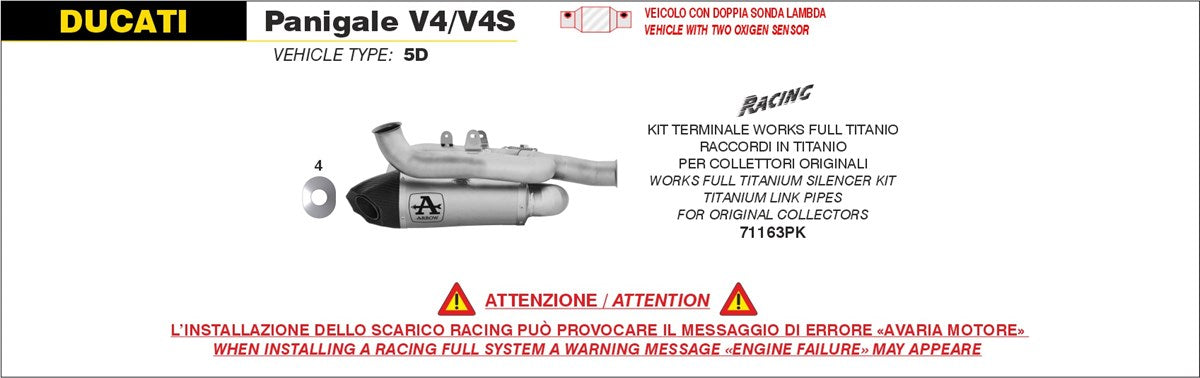 EN STOCK 71163PK Ducati Panigale V4 2025-2026 Escape Arrow slip on Racing Double Titanium Works Silenciadores para