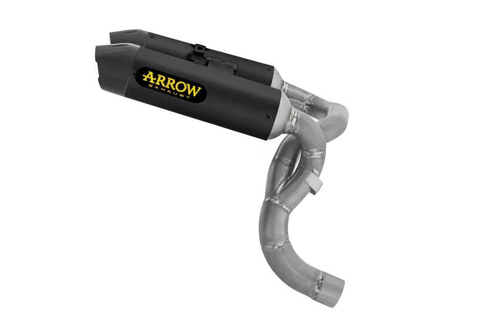 SILENCIADORES ARROW DUCATI PANIGALE V2/V2S E5+ 2025 REDONDOS DE TITANIO OSCUROS DERECHO/IZQUIERDO + TUBO DE ENLACE DE ACERO INOXIDABLE