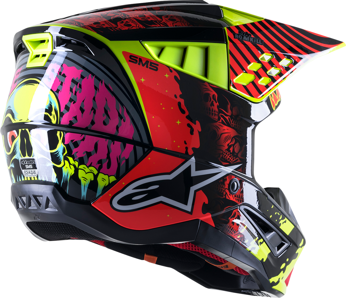 Casco de motocicleta ALPINESTARS SM5 - Solar Flare - Negro brillante/Rojo/Amarillo - Grande 8305822-1355-LG