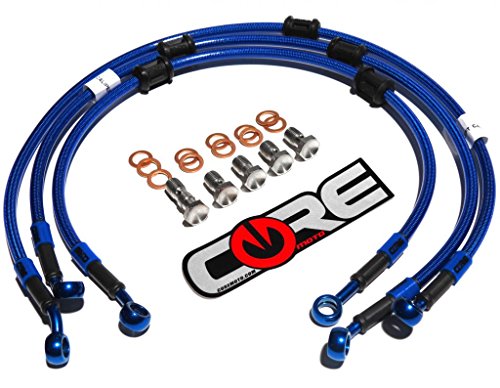 Conductos de freno delantero y trasero trenzados de acero azul translúcido Kawasaki ZX10R 2004-2005
