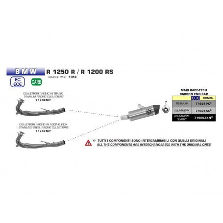 Escape deslizante Arrow Maxi Race-Tech 71925AK, aluminio, para BMW R1250R/RS 19-20