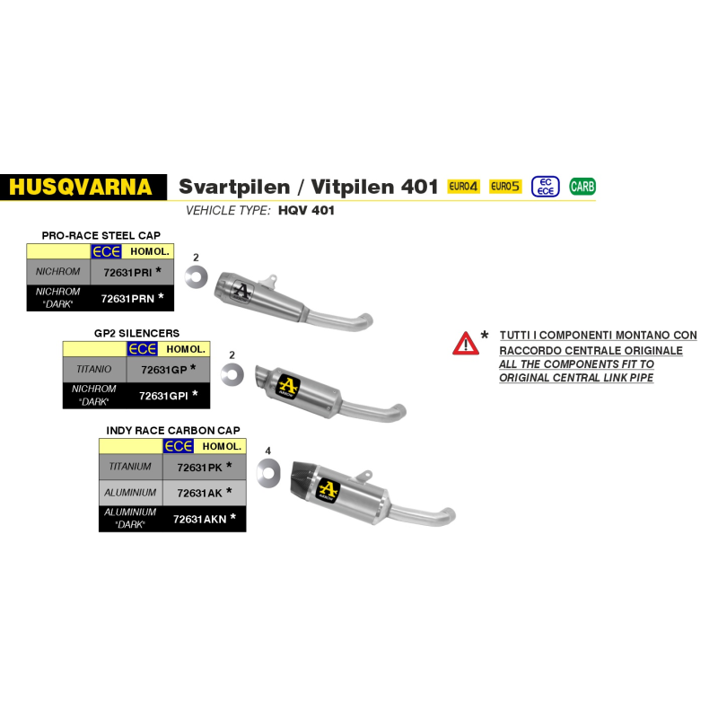 Escape de carrera Indy de aluminio homologado 72631ak Arrow Husqvarna Svartpilen 401 2020-2024 con tubo de conexión soldado