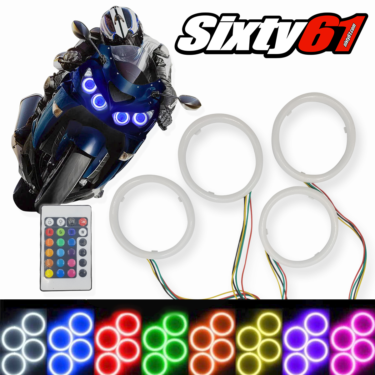 Kawasaki ZX14R 2006-2023 Color Changing LED Halos Quad Kit With